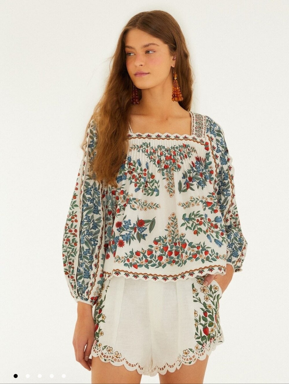 Farm Rio off-white fruit beauty scarf long sleeve blouse